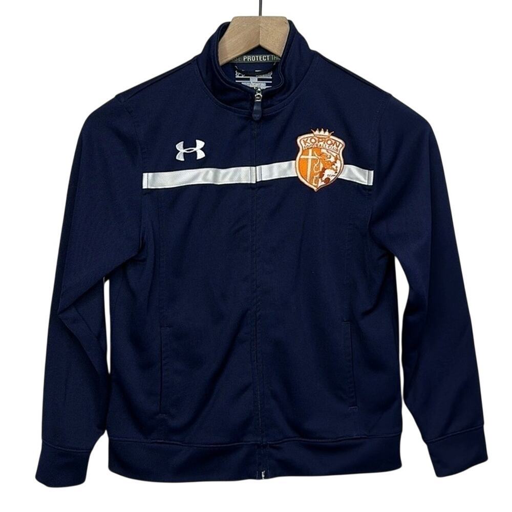 Under Armour Boys Youth Small Soccer Jacket Navy Blue Kopion Football Club Zip
